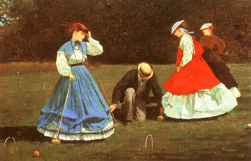 В XIX столетии девушкам приходилось играть в крокет в длинных платьях.