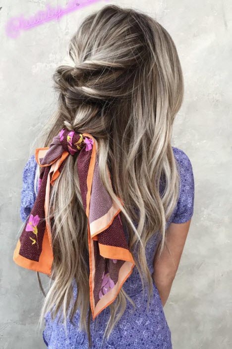 Как завязать красиво платок на длинные волосы
